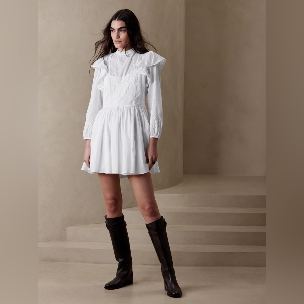 NEW Banana Republic Elegant White Esme Embroidered Mini Dress S Tall